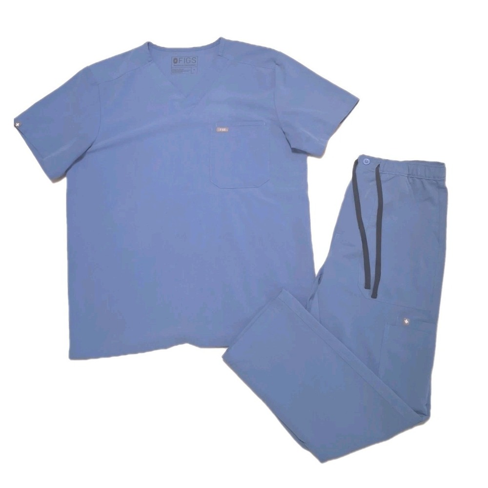 FIGS Mens Scrubs Set Top/ Cargo Pants Size M /MS Ceil Blue Technical Collection
